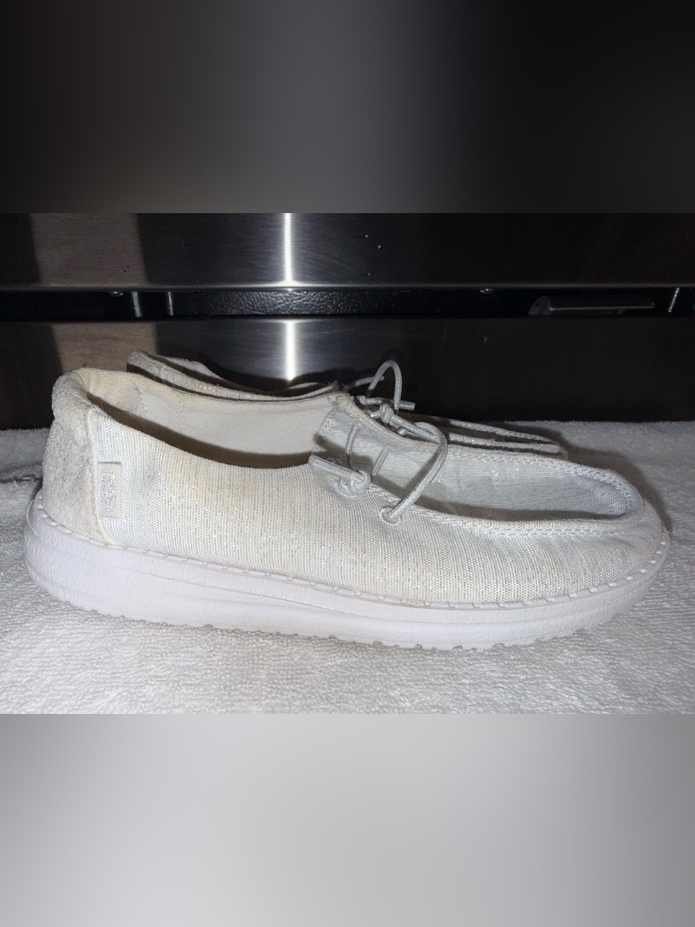 Hey Dude Wendy Youth Glitter Casual Slip-On Shoes Off-White Size Y2